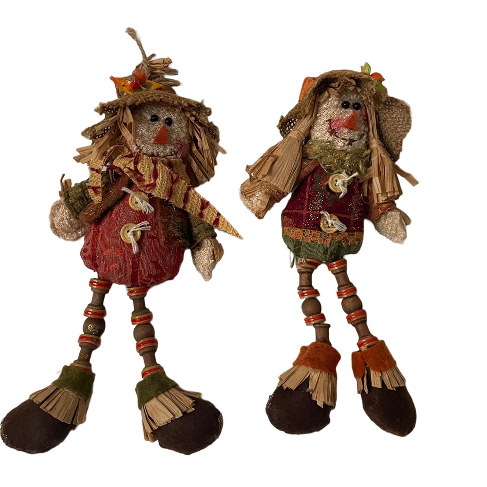 Vintage Set of 2 Fall Fabric Scarecrow Boy & Girl.